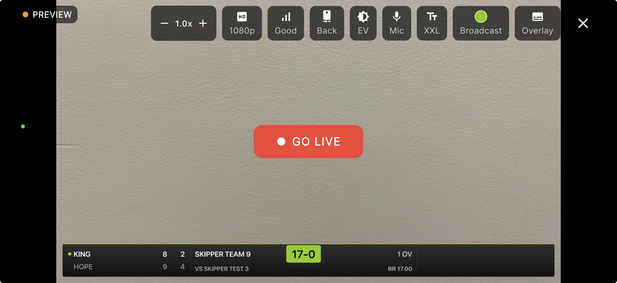 A cricket match being streamed live from a phone